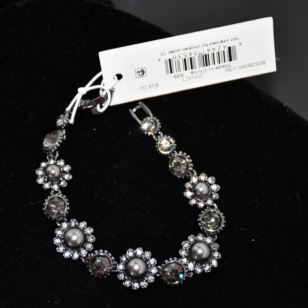 Marchesa Silver and Gray Crystal Floral Bracelet